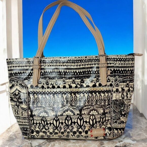 Sakroots Artist Circle Medium Satchel - Black/Amp/White One World - Picture 1 of 11